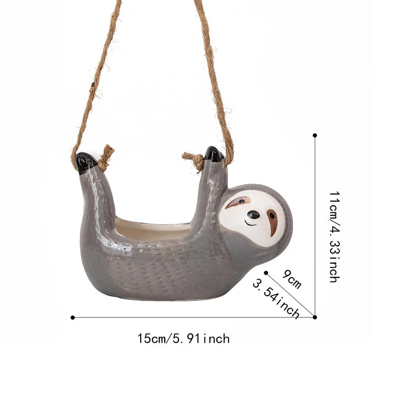 Sloth Ceramic Hanging Flower Pot