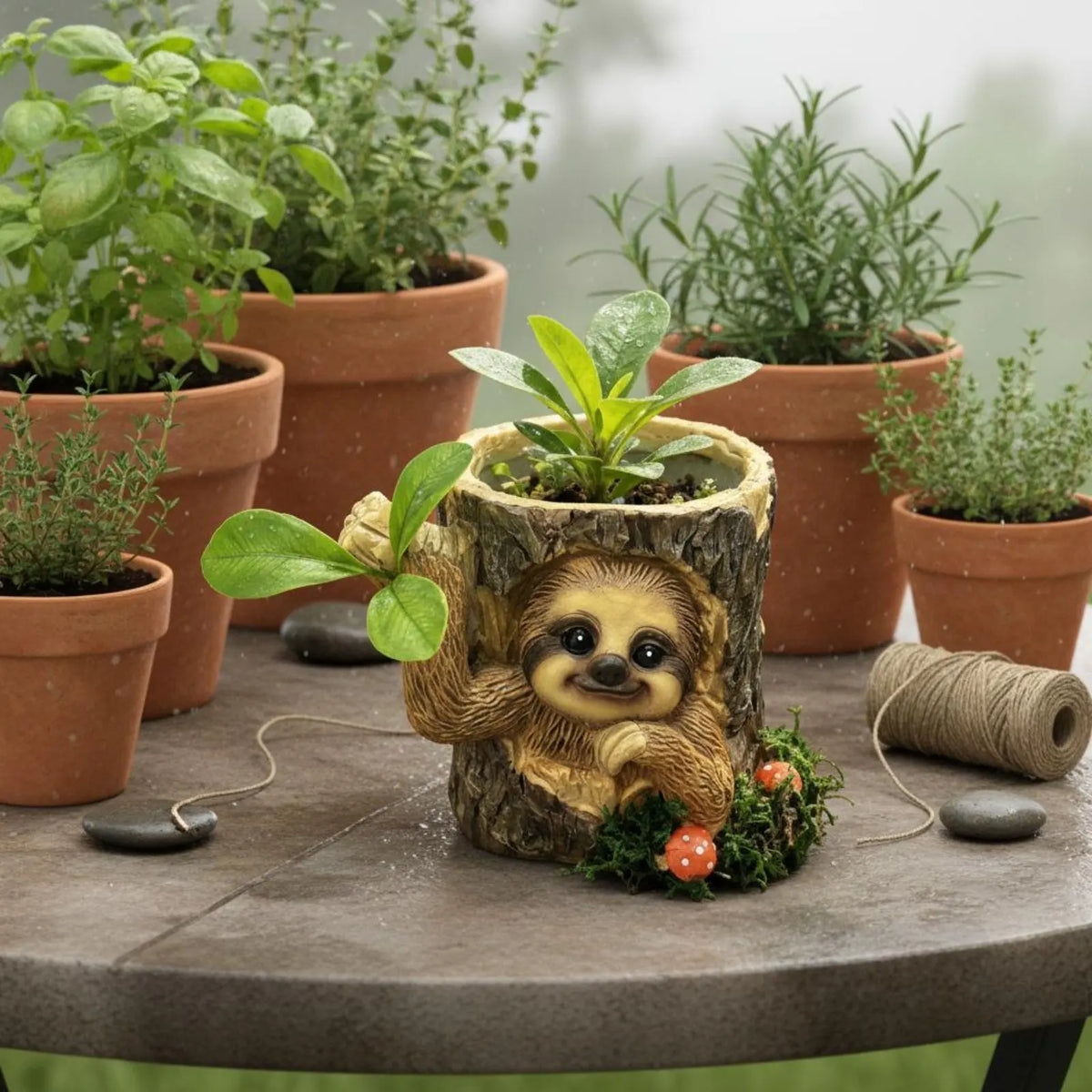 Tree Stump Sloth Planter