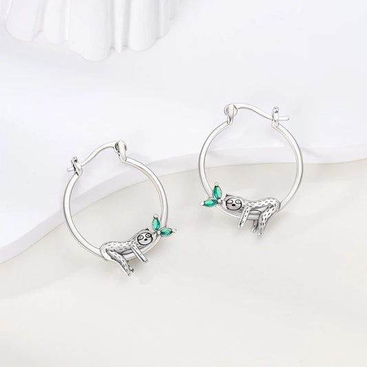 Sterling Silver Sloth Hoop Earrings