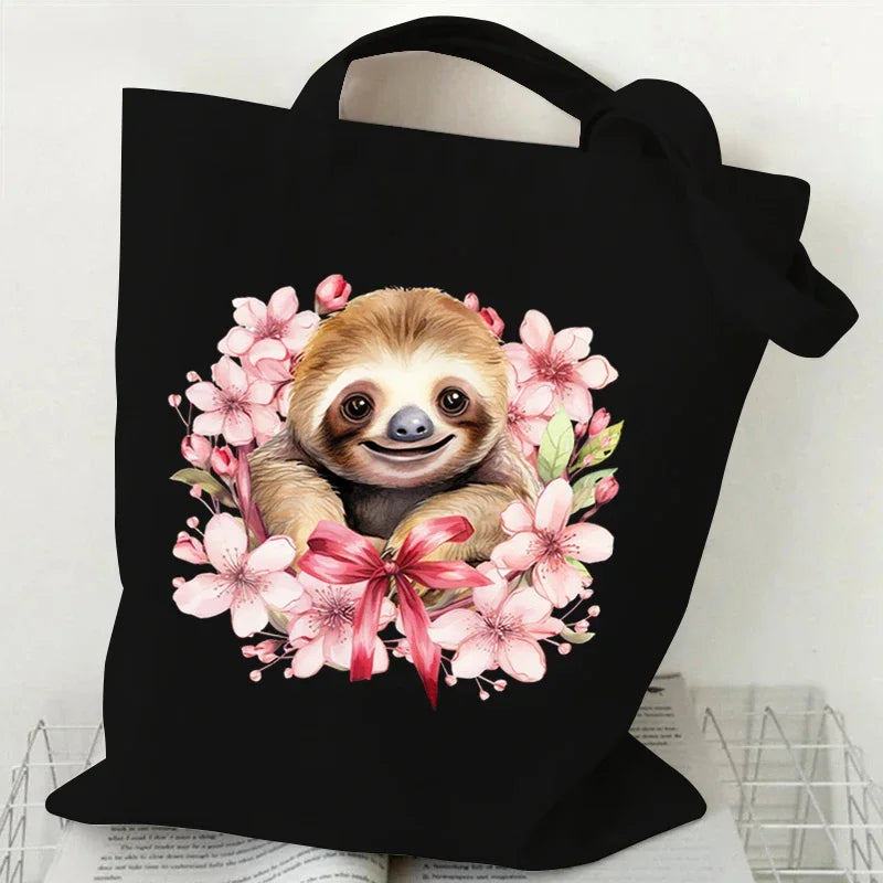 Sloth Sakura Tote Bags