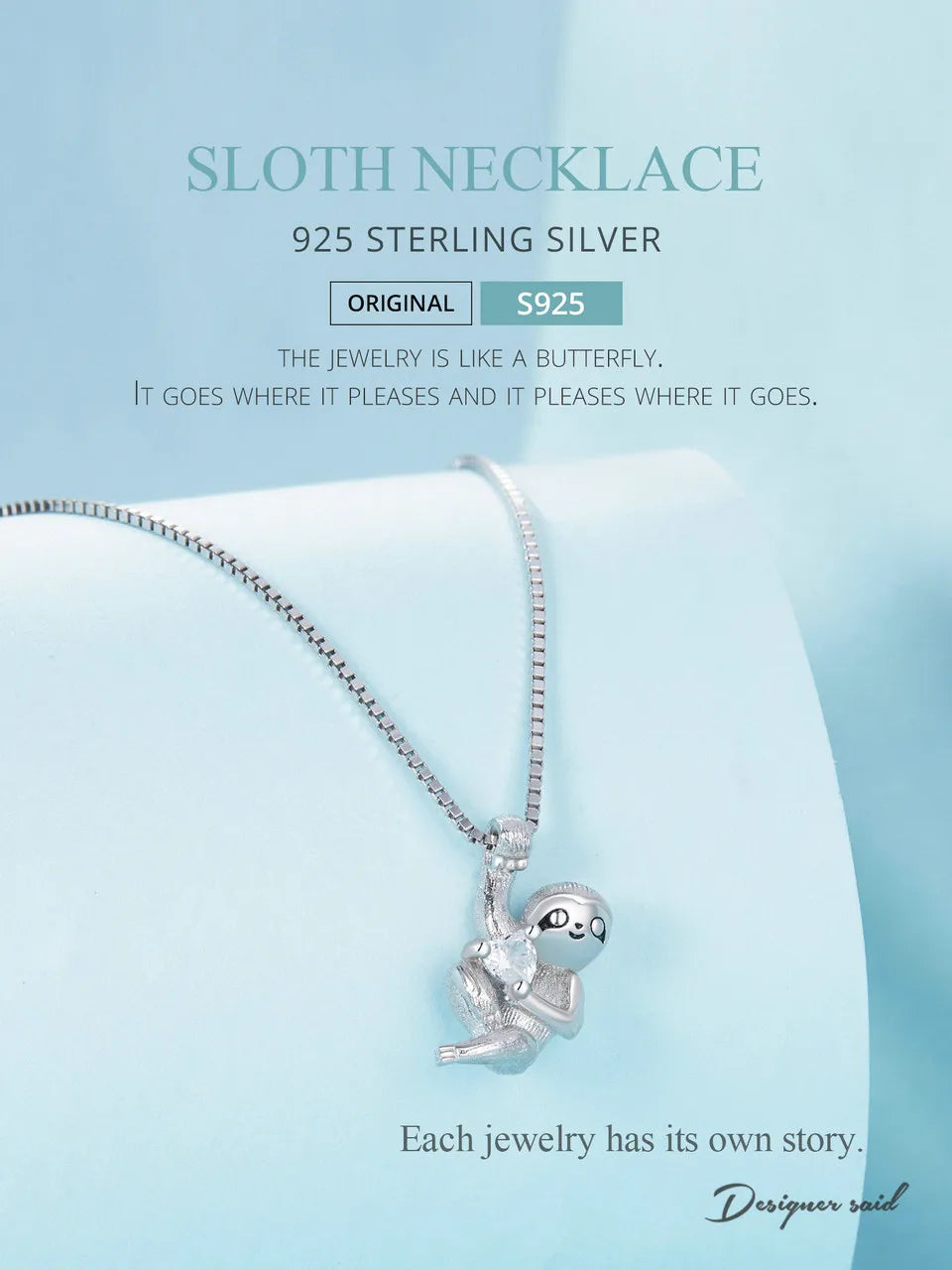 Sterling Silver Sloth Pendant Necklace