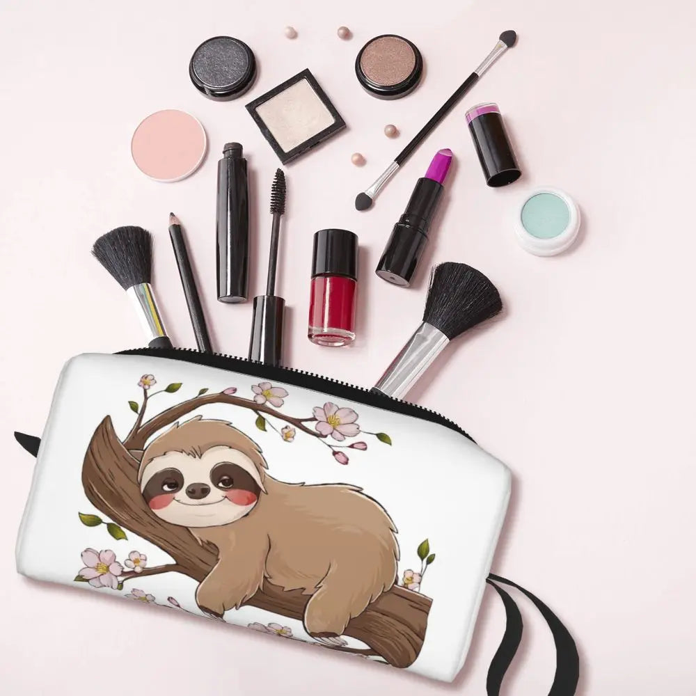 Cherry Blossom Sloth Cosmetic Bag