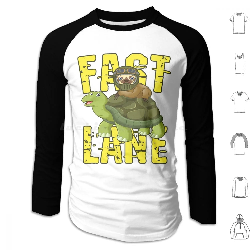 Fast Lane Sloth On Turtle Long Sleeve T-Shirt