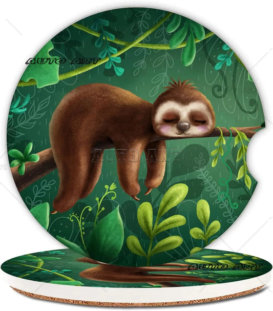 Sloth Car Cup Coasters Ceramic