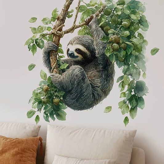 Sloth On Tree Branch With Leaves Wall Sticker