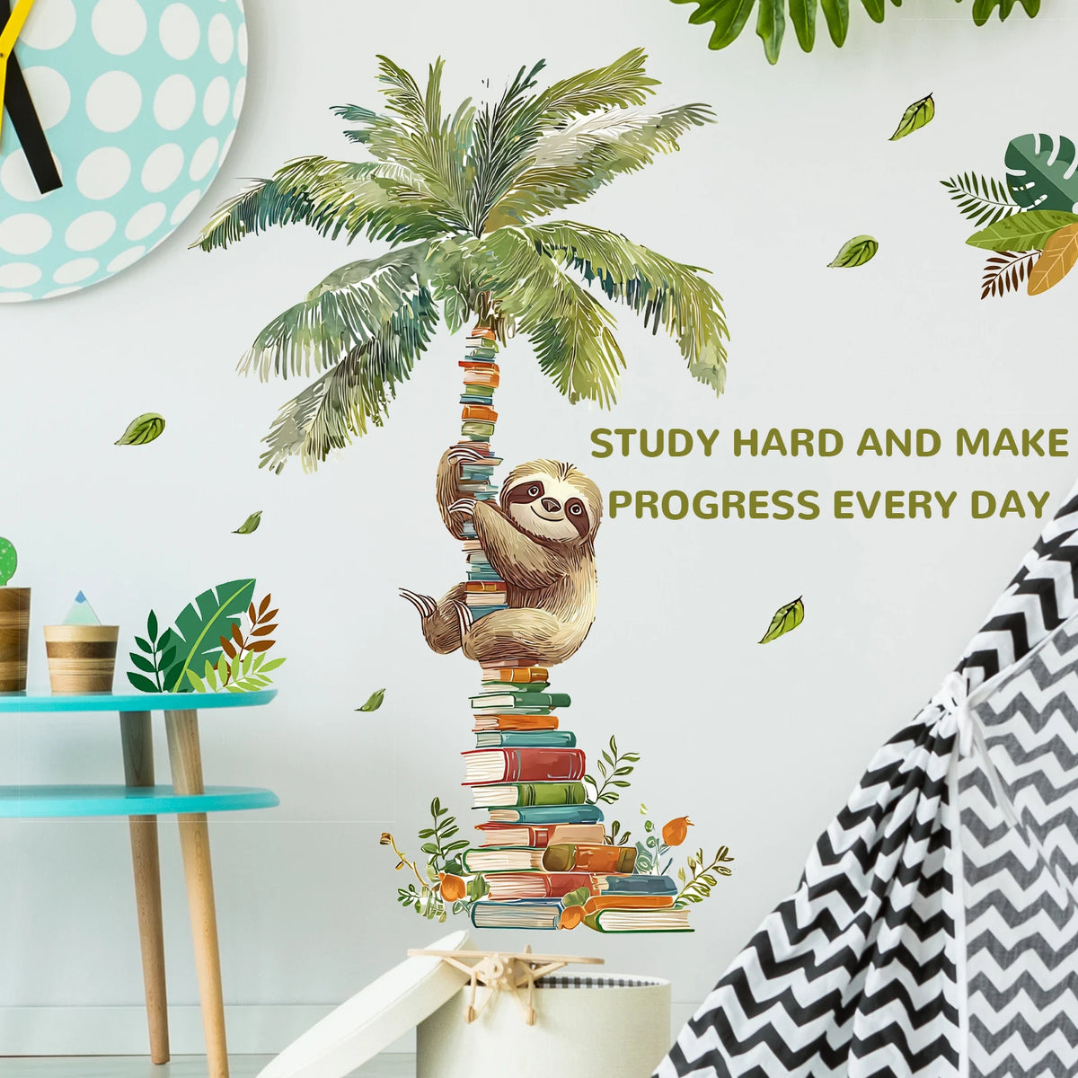 Palm Tree Reading Sloth Wall Sticker