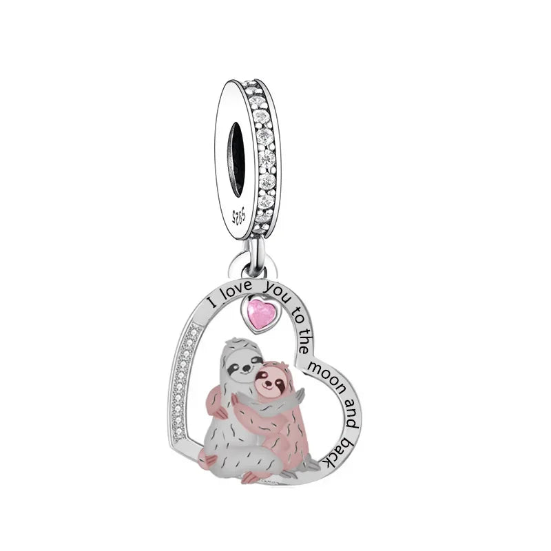 Sloth Heart Dangle Charms to fit Bracelets