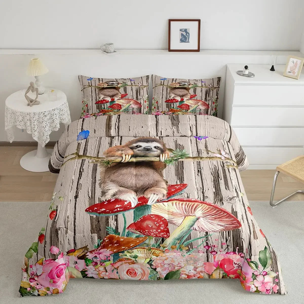 Sloth Sitting On Mushrooms Bedding Set