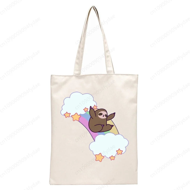 Rainbow & Clouds Sloth Tote Bag
