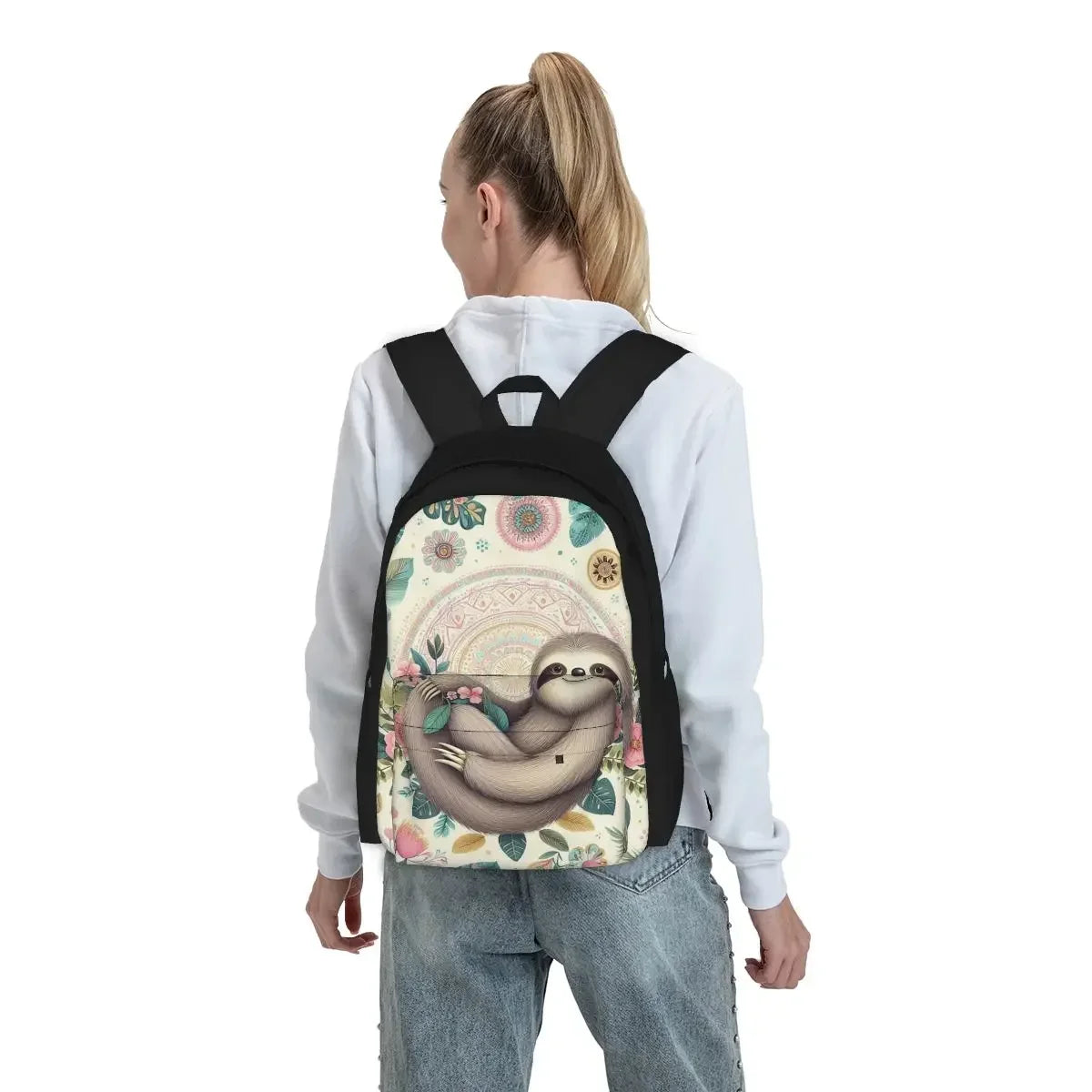 Happy Boho Sloth Floral Backpack