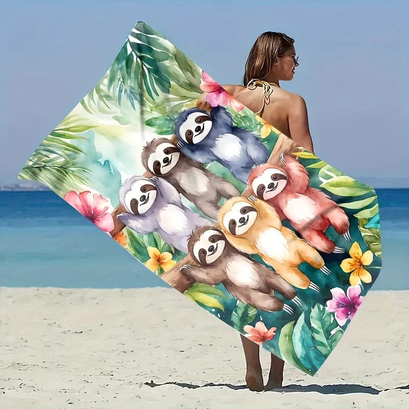 Sloths & Tropical Leaves Beach Towel