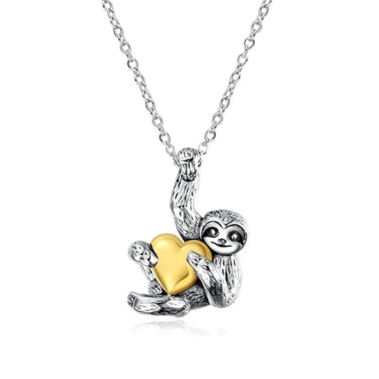 Sloth with Gold Color Heart Necklace