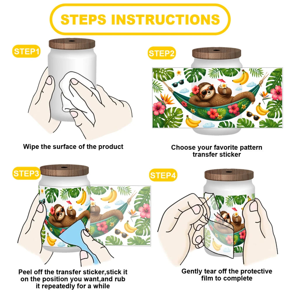 5 Sheets Tropical Sloth Hammock Transfer Stickers