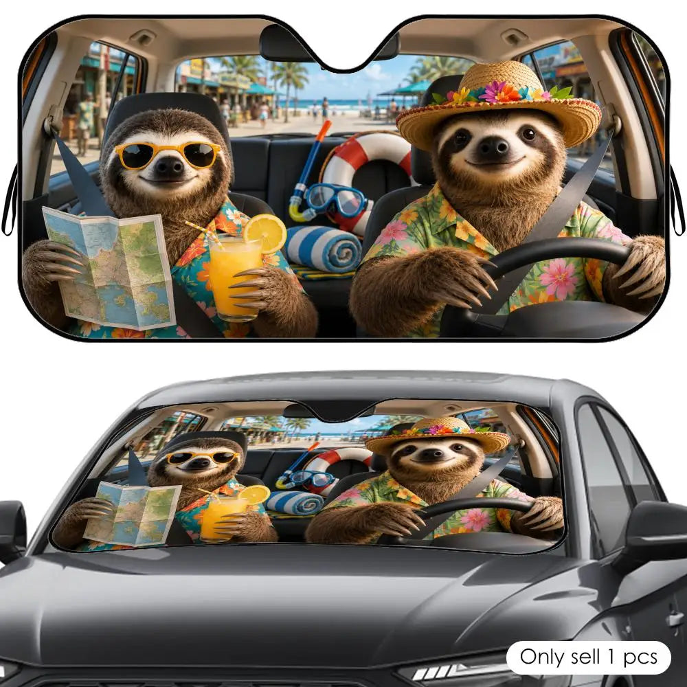 Sloth Beach Vacation Car Sunshade
