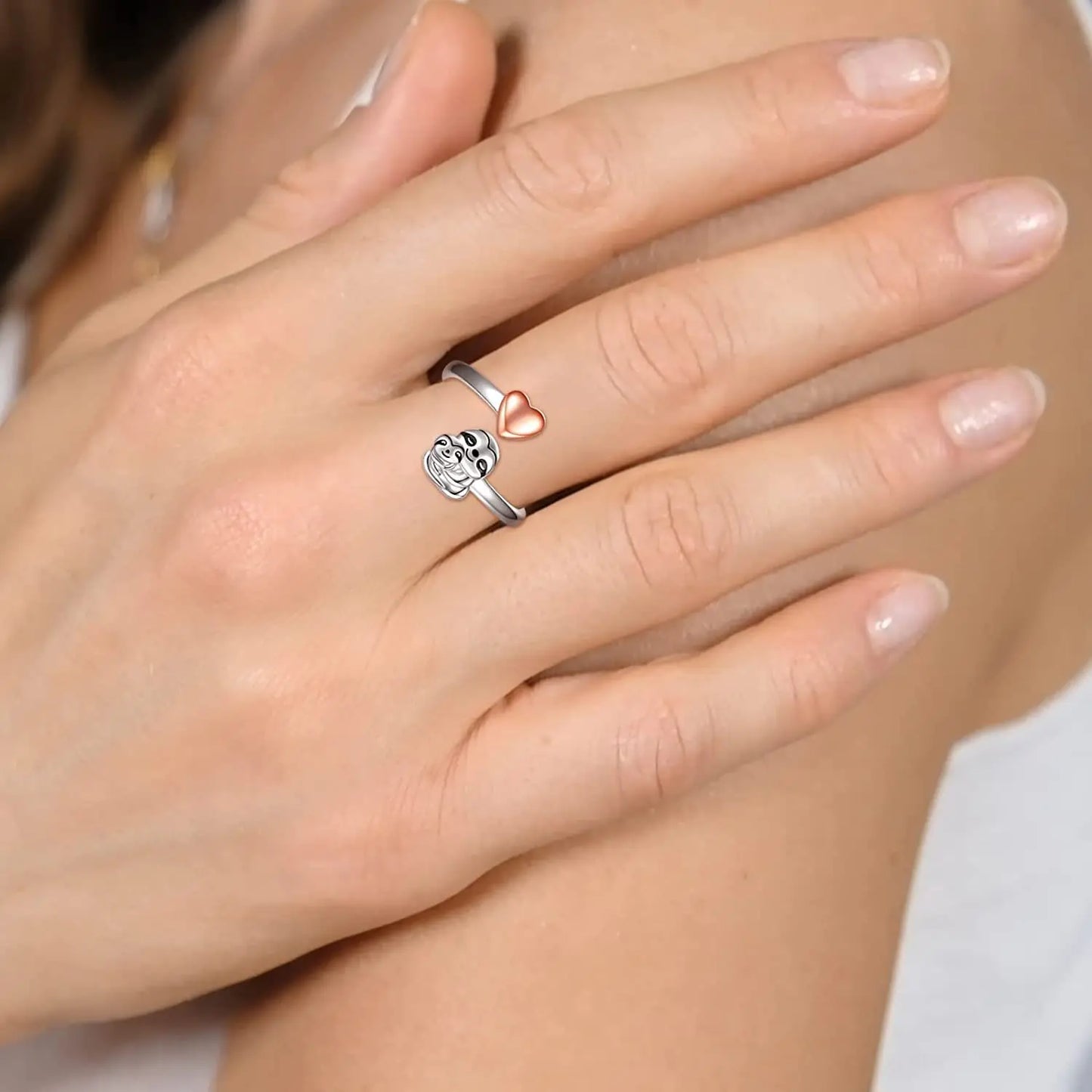 Cute Sloth with Pink Heart Ring