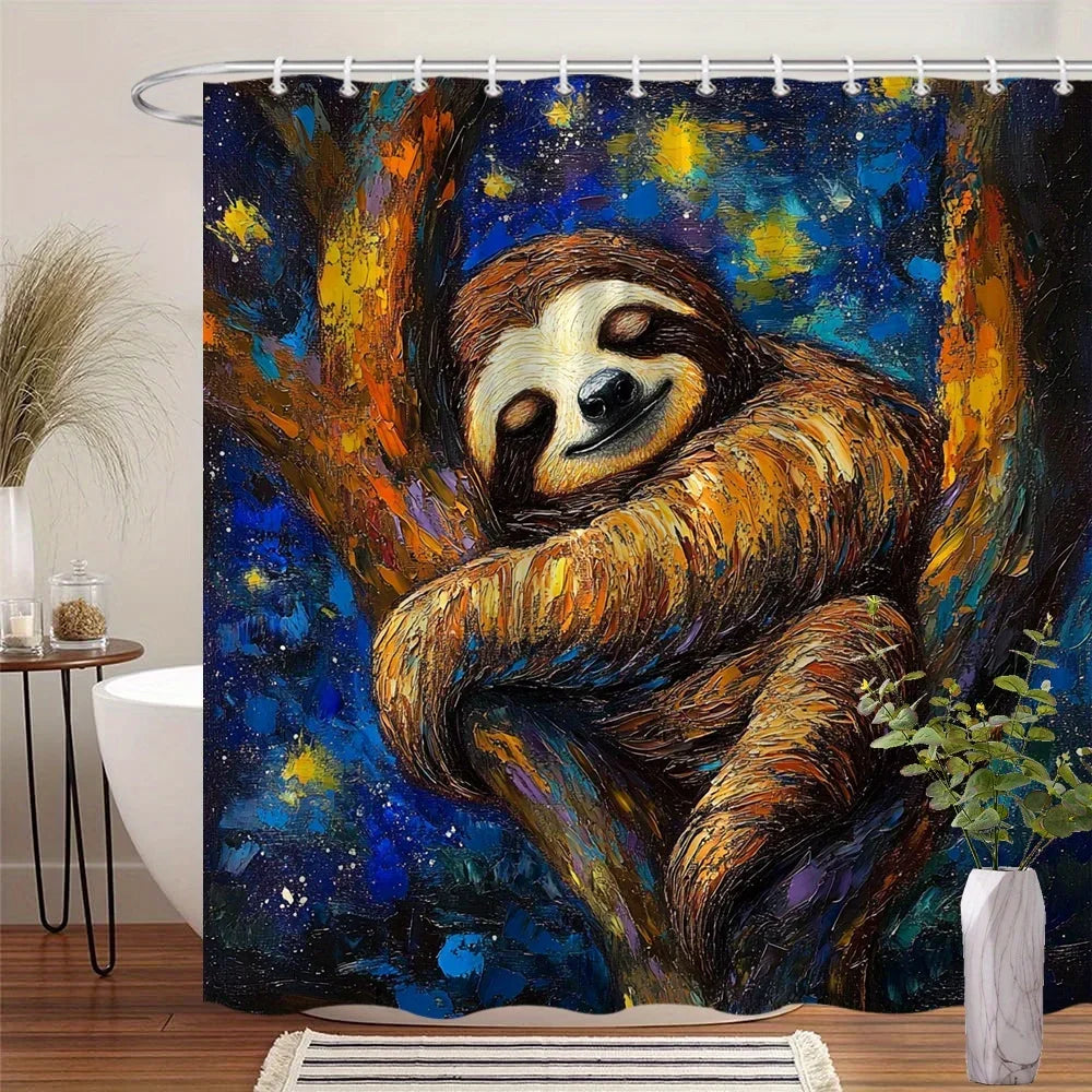 Starry Night Sloth Shower Curtain