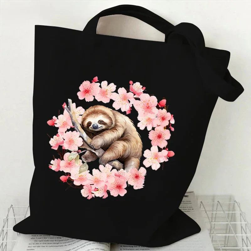 Sloth Sakura Tote Bags