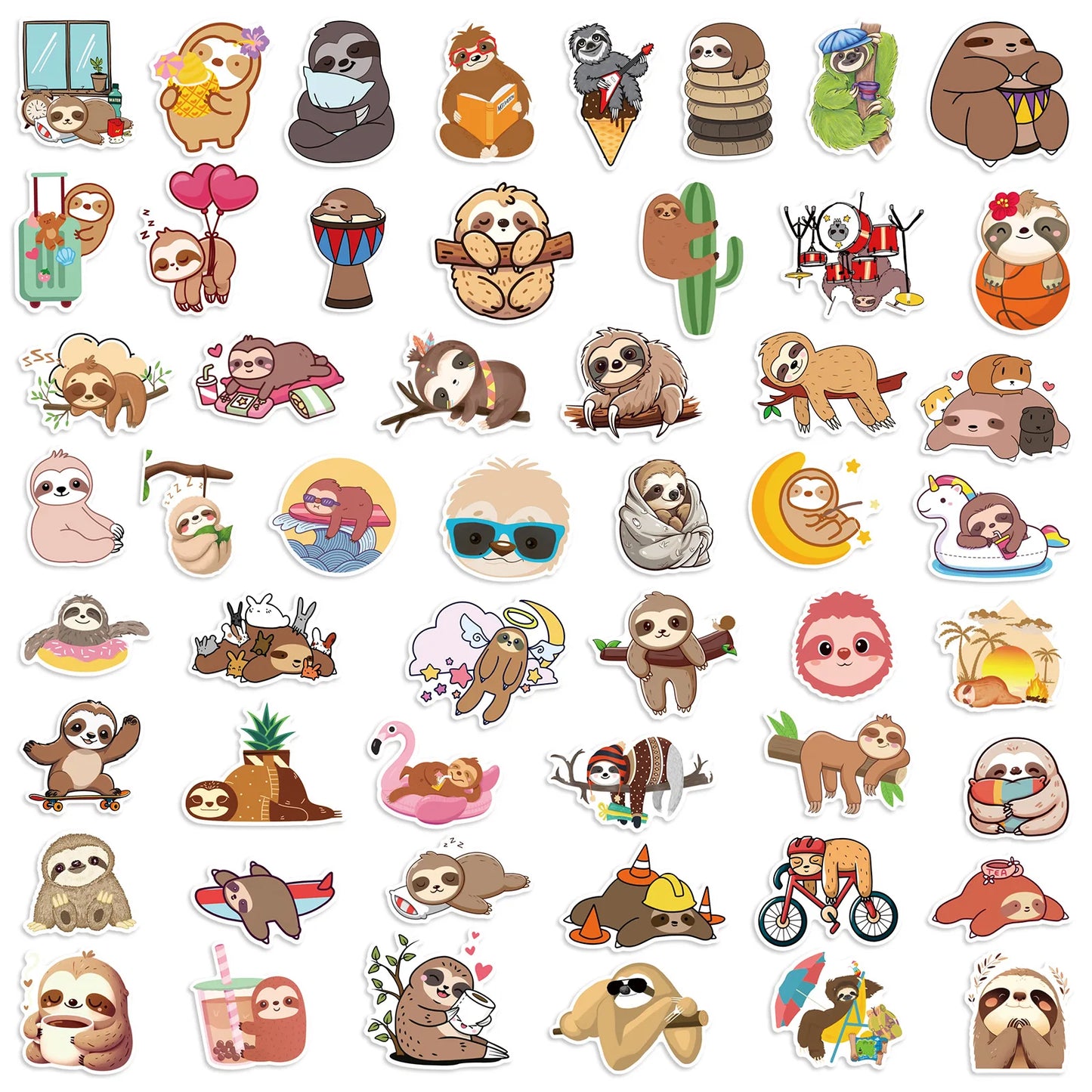 10/25/50pcs Cartoon Cute Sloths Stickers