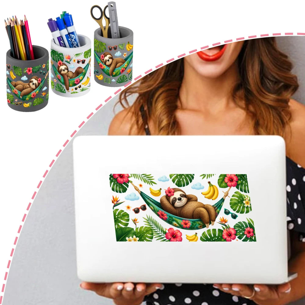5 Sheets Tropical Sloth Hammock Transfer Stickers