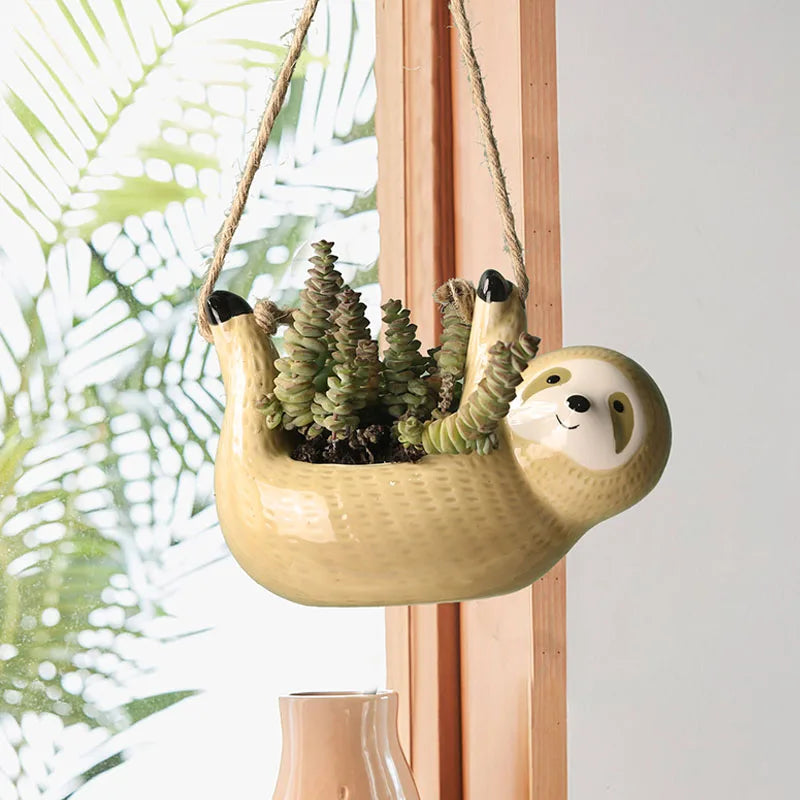 Ceramic Sloth Hanging Flowerpot