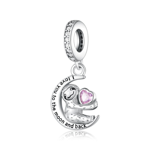 Sterling Silver I Love You To The Moon & Back Sloth Charm