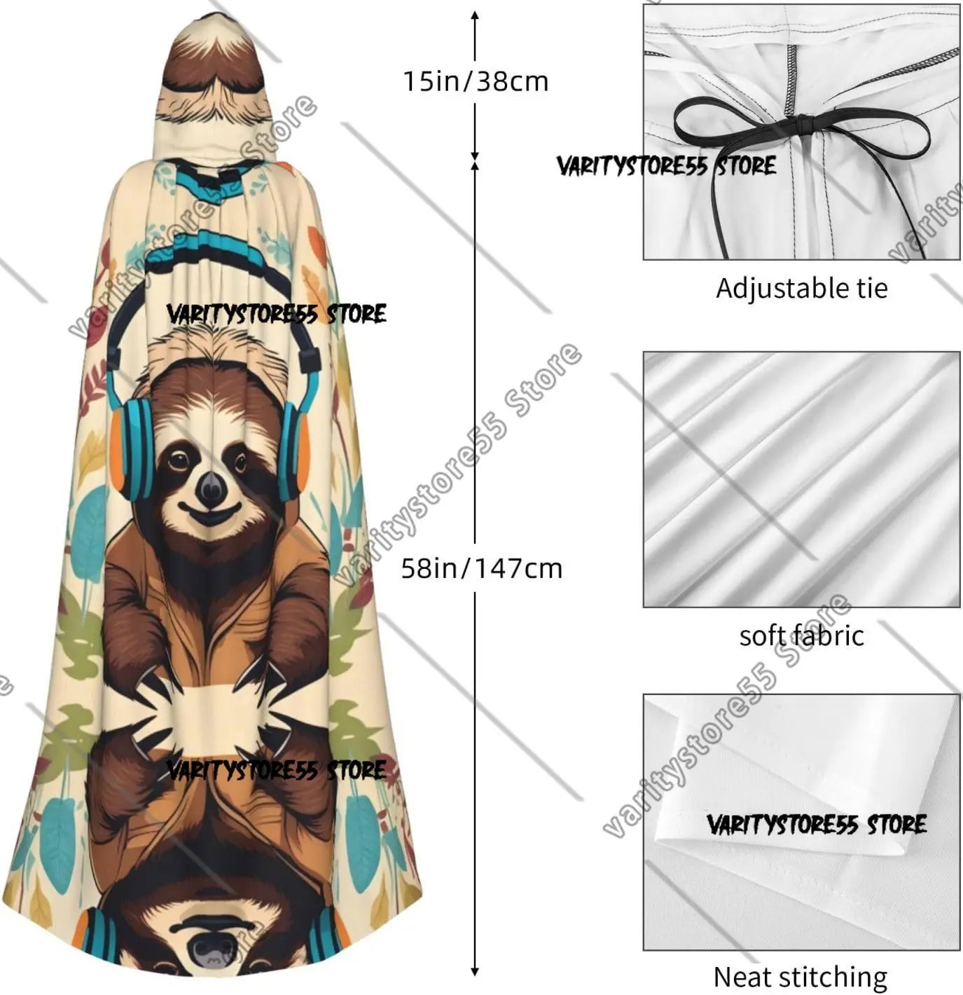 Sloth Music Long Hooded Cloak