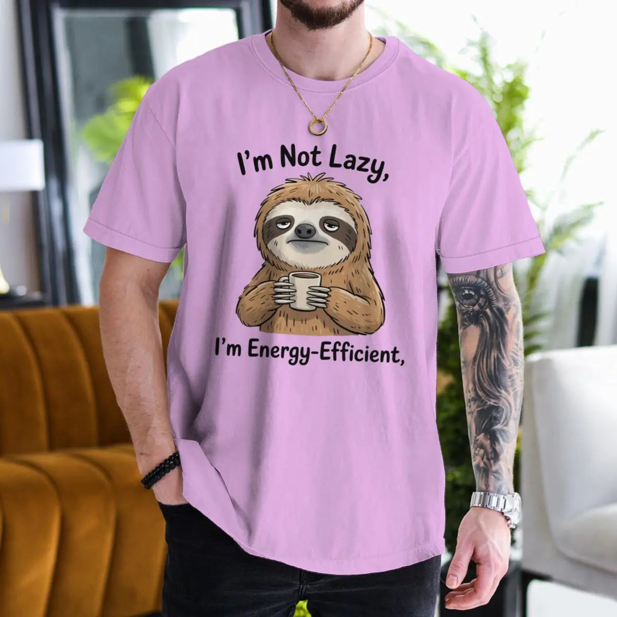 I'm Not Lazy I'm Energy-Efficient Sloth & Coffee T-Shirt