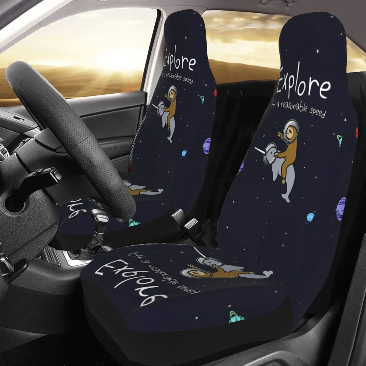 Sloth Riding Dolphin in Space Car Seat Covers