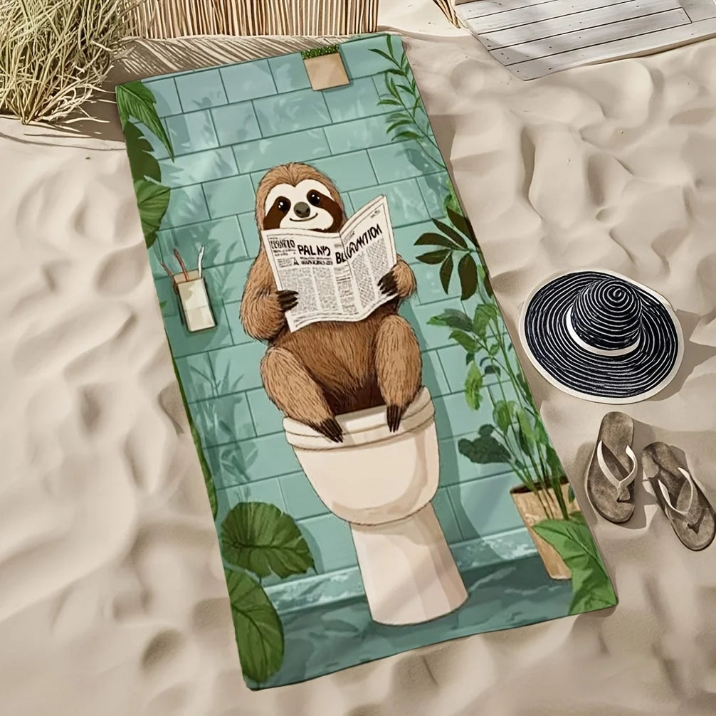 Sloth Reading Newspaper On Toilet Beach Towel