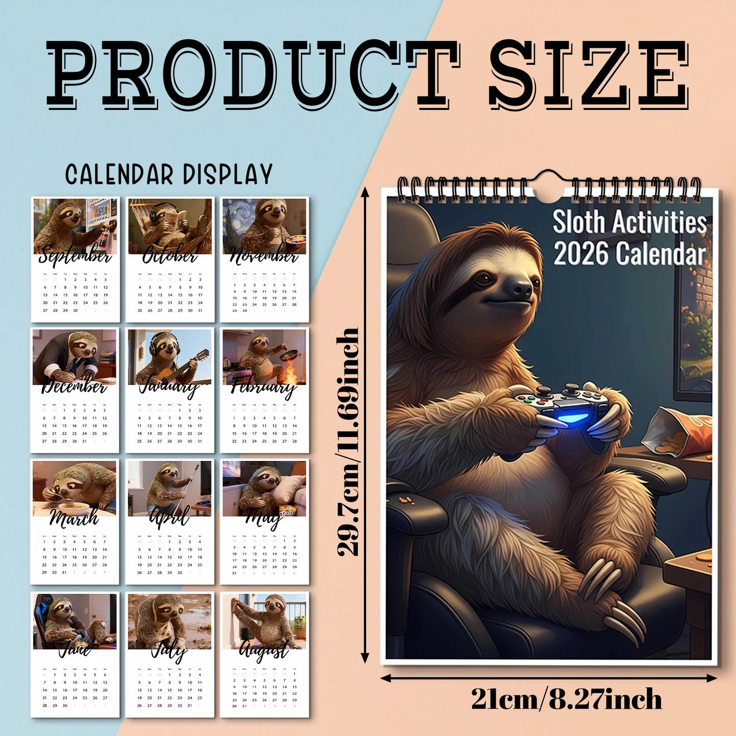 2026 Sloth Themed Wall Calendar