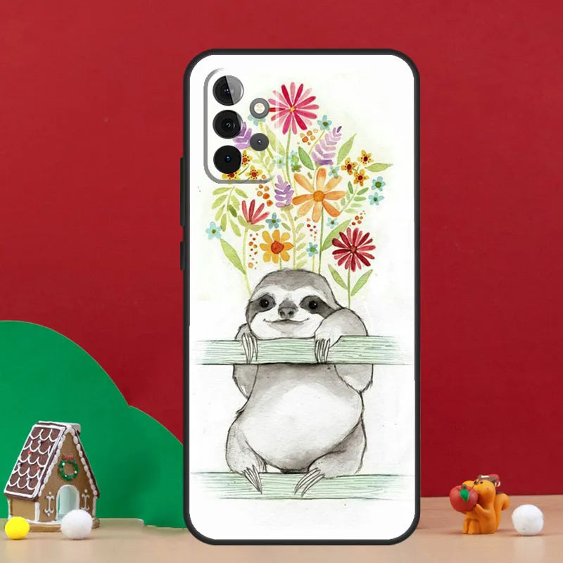Sloth With Flowers Sitting Samsung Phone Case