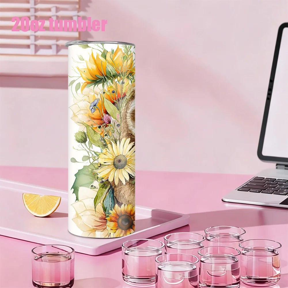 Sloth Sunflower Tumbler With Straw and Lid