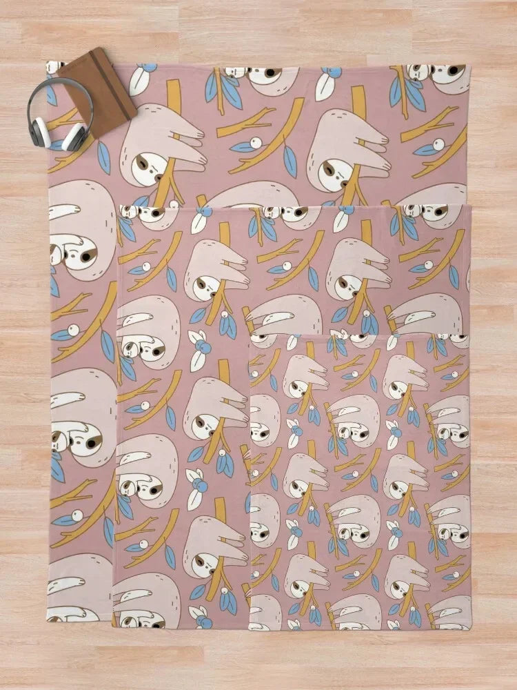 Sloth Pattern Pink Blanket