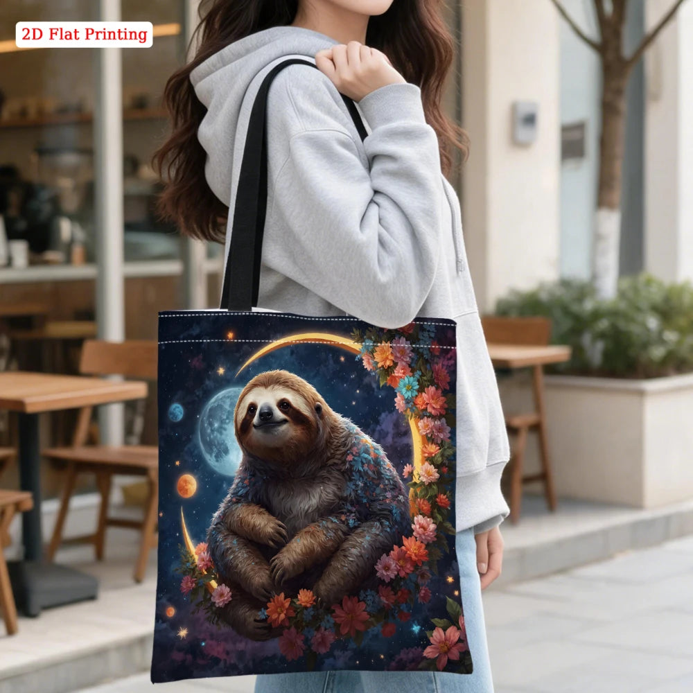 Blue Starry Sky Sloth & Floral Tote Bag