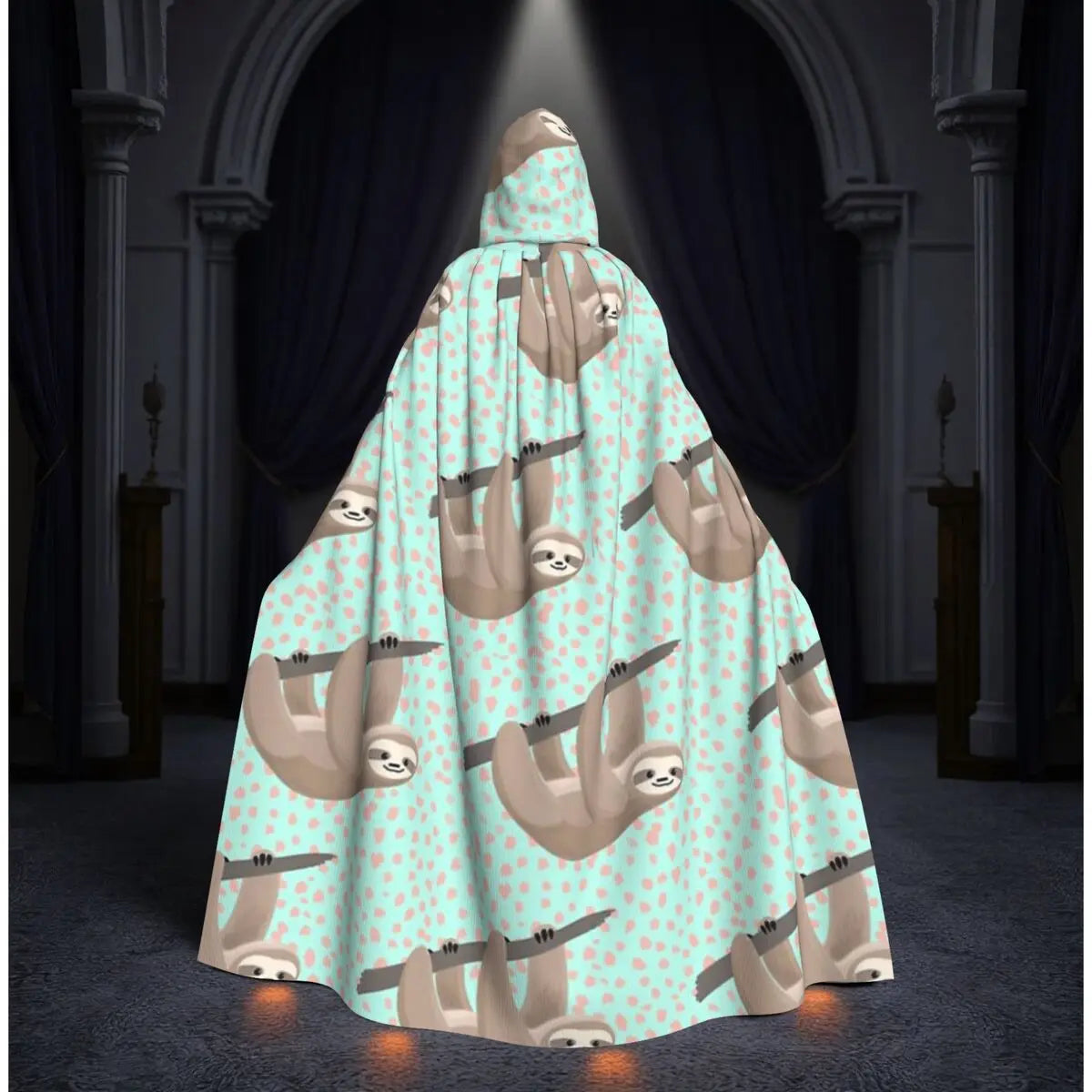 Sloth On Branch Design Long Hooded Cloak