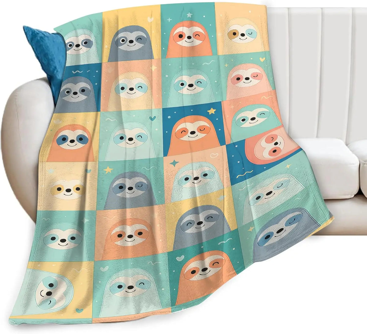 Grid Pattern Of Sloths Blanket