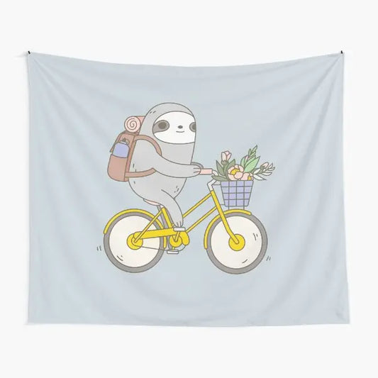 Cycling Sloth Wall Art Tapestry
