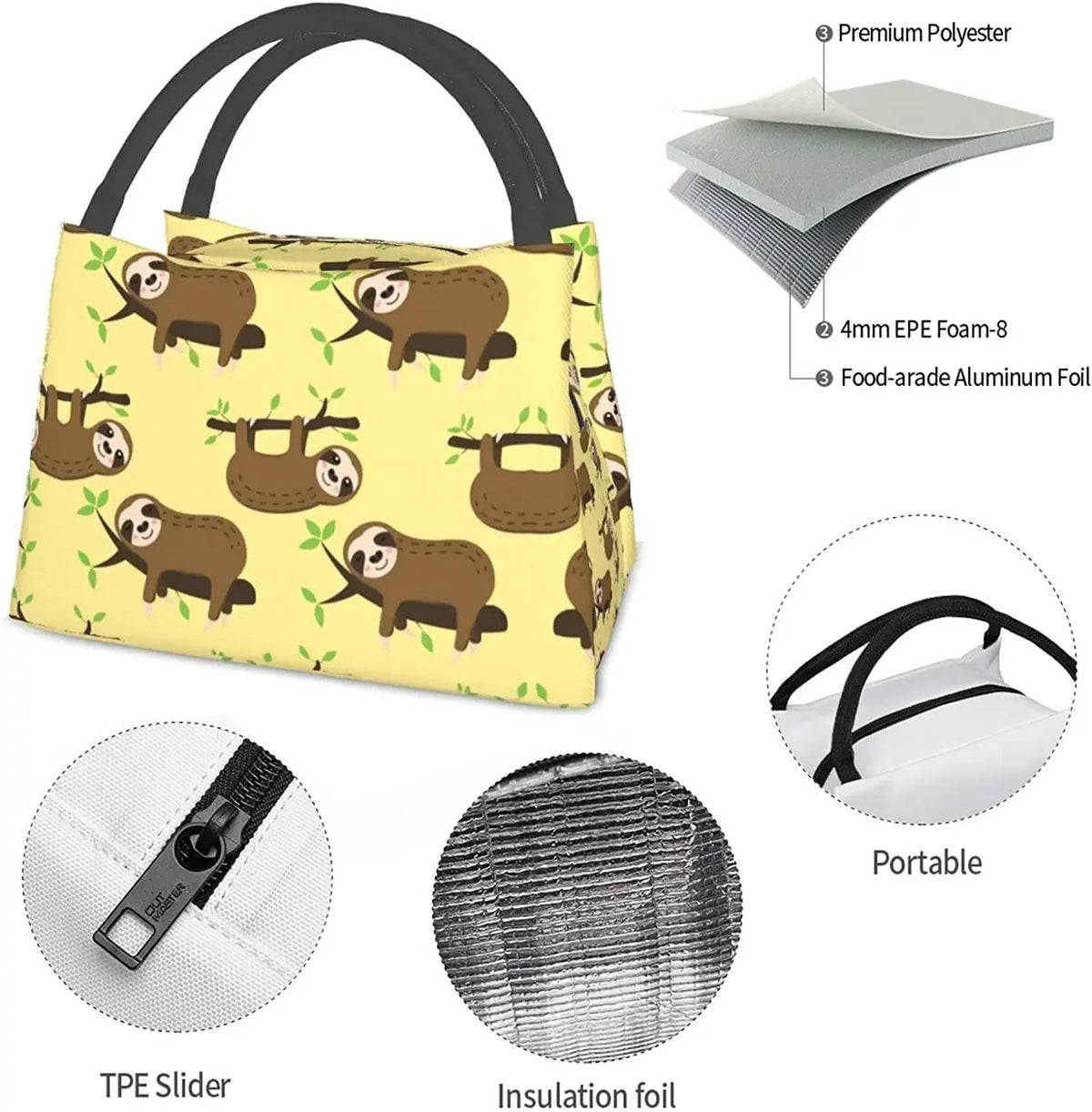 Sloth On A Branch Insulated Lunch Bag