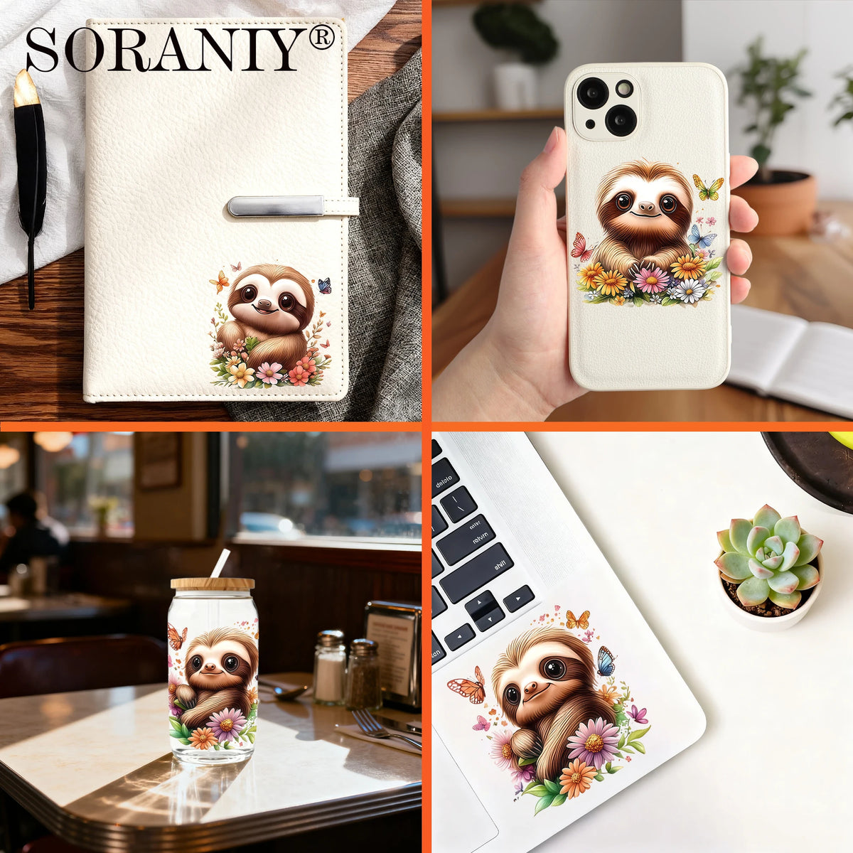 24 Piece Sloth Transfer Stickers