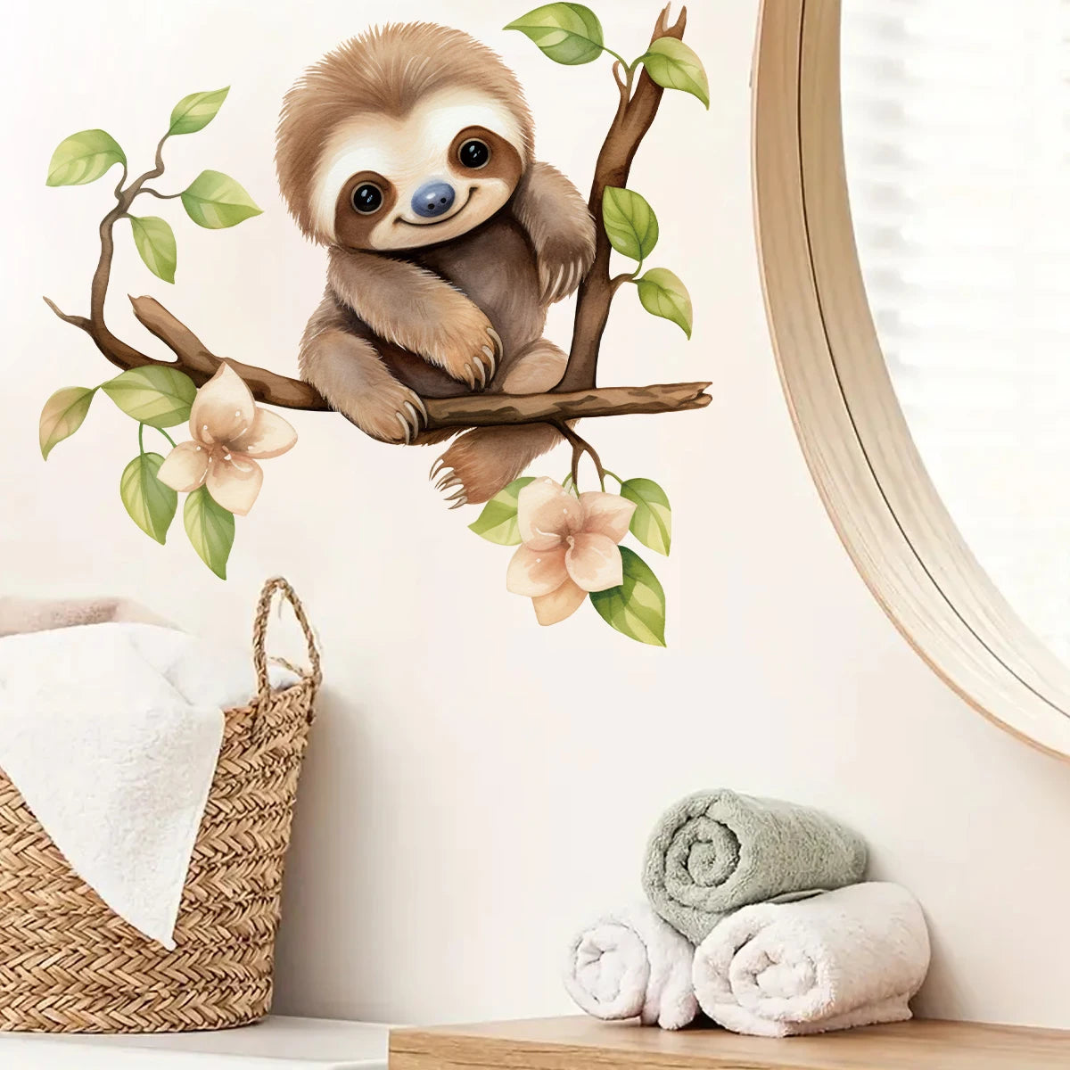 Cartoon Sloth on Branch Cute Animal Wall Stickers