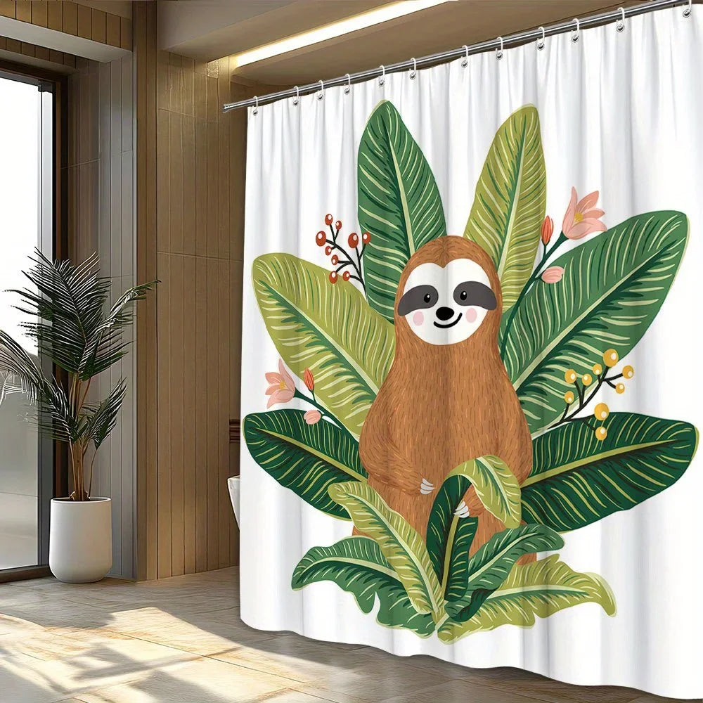 Sloth & Tropical Leaves Shower Curtain