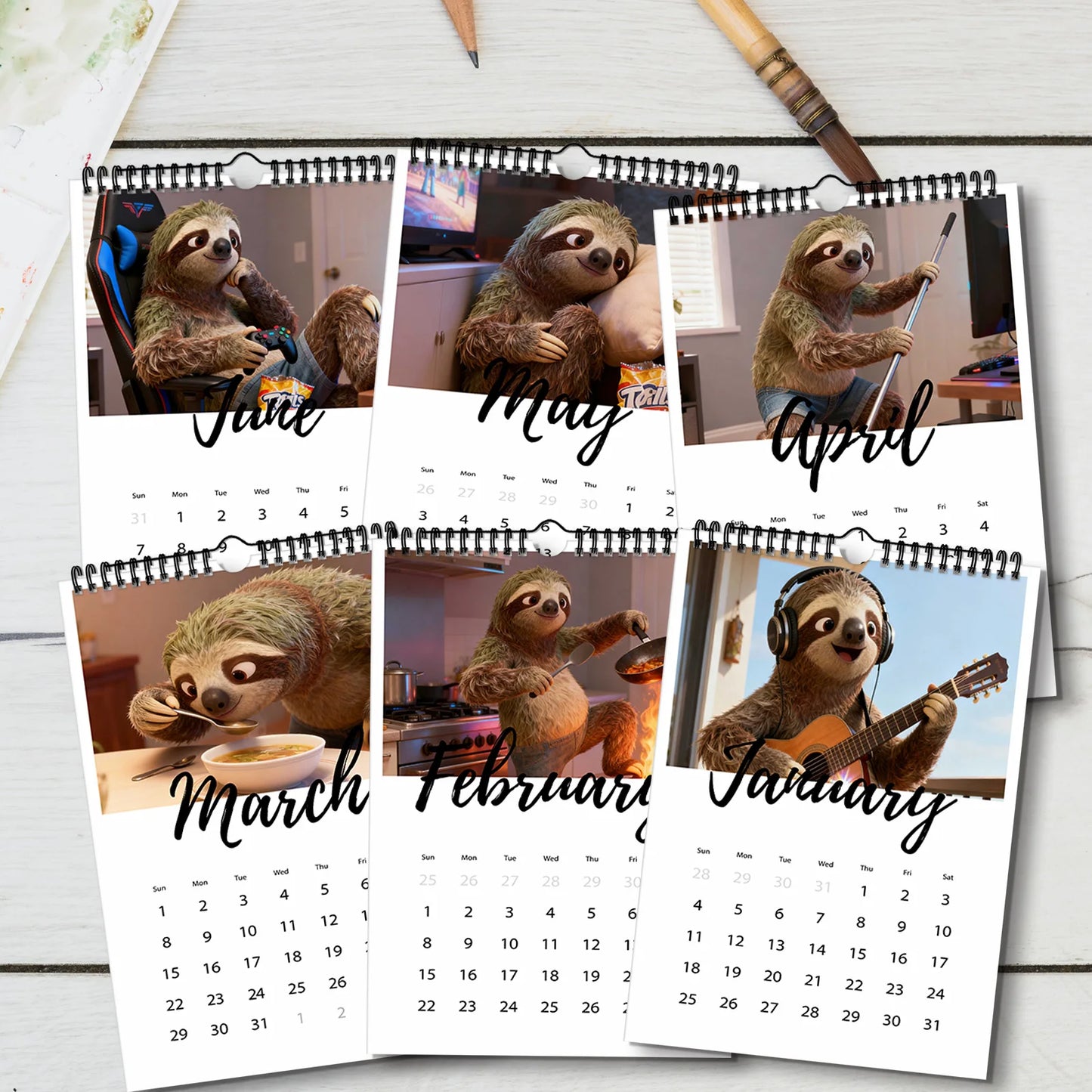 2026 Sloth Themed Wall Calendar
