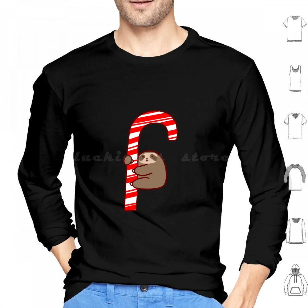 Sloth & Candy Cane Christmas Long Sleeve T-Shirt
