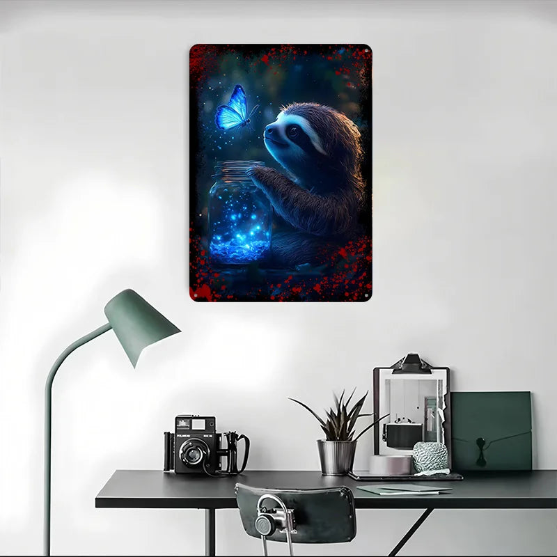 Glowing Butterfly & Sloth Fantasy Metal Wall Art