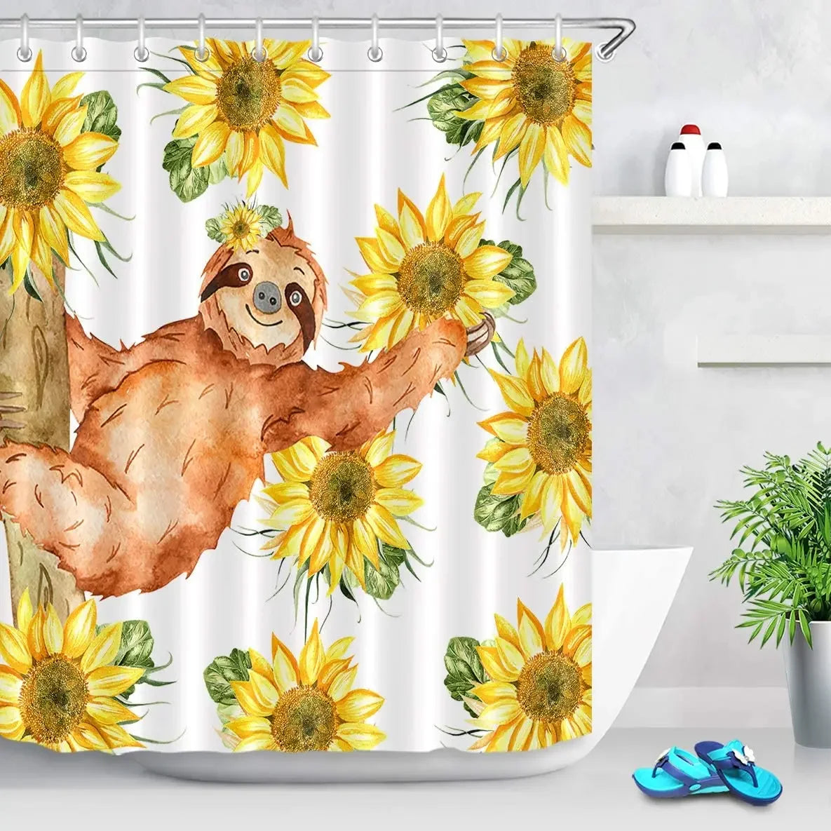 Sunflower Sloth Shower Curtain