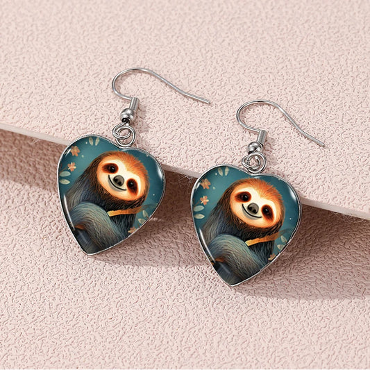 Sloth Dangle Heart Earrings