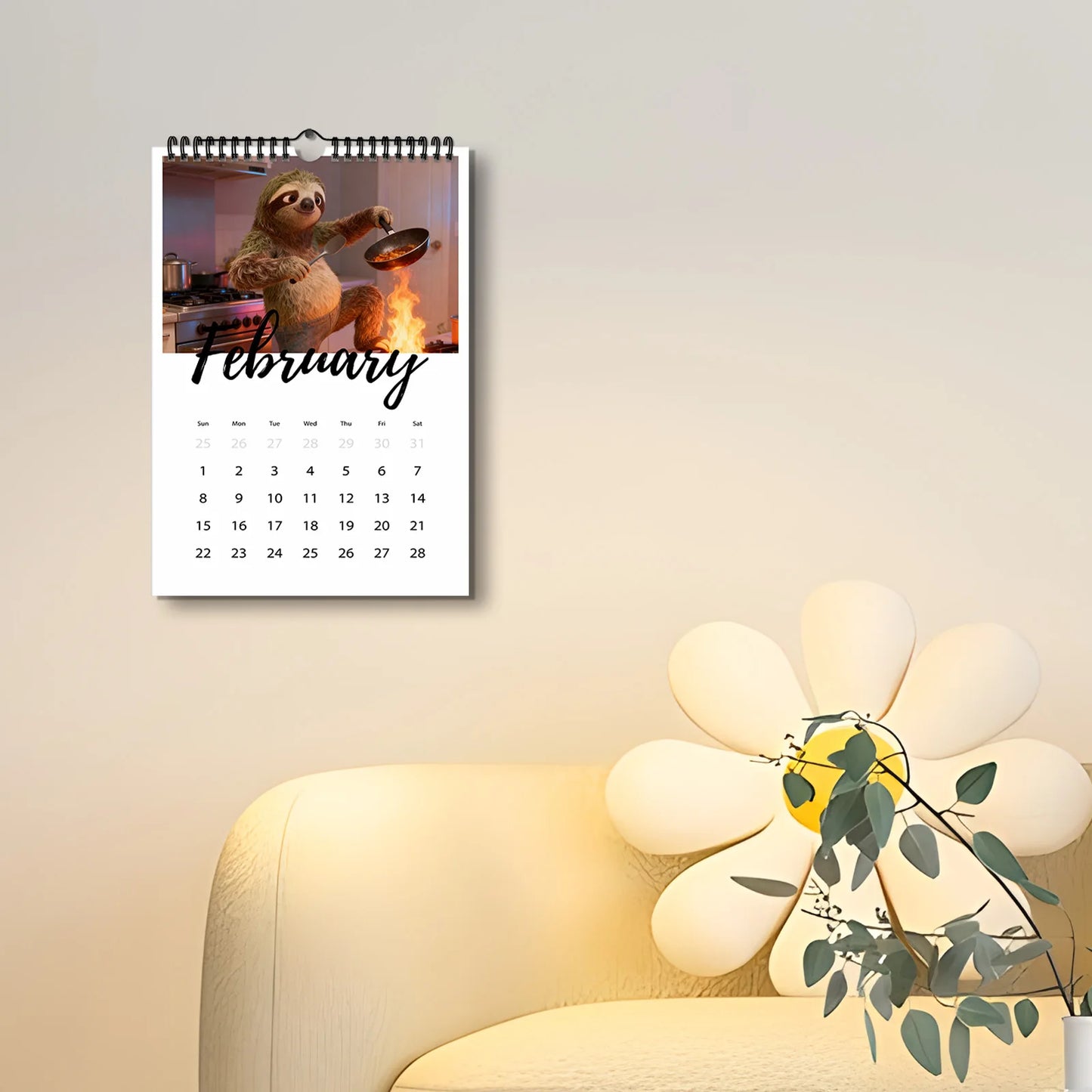 2026 Sloth Themed Wall Calendar