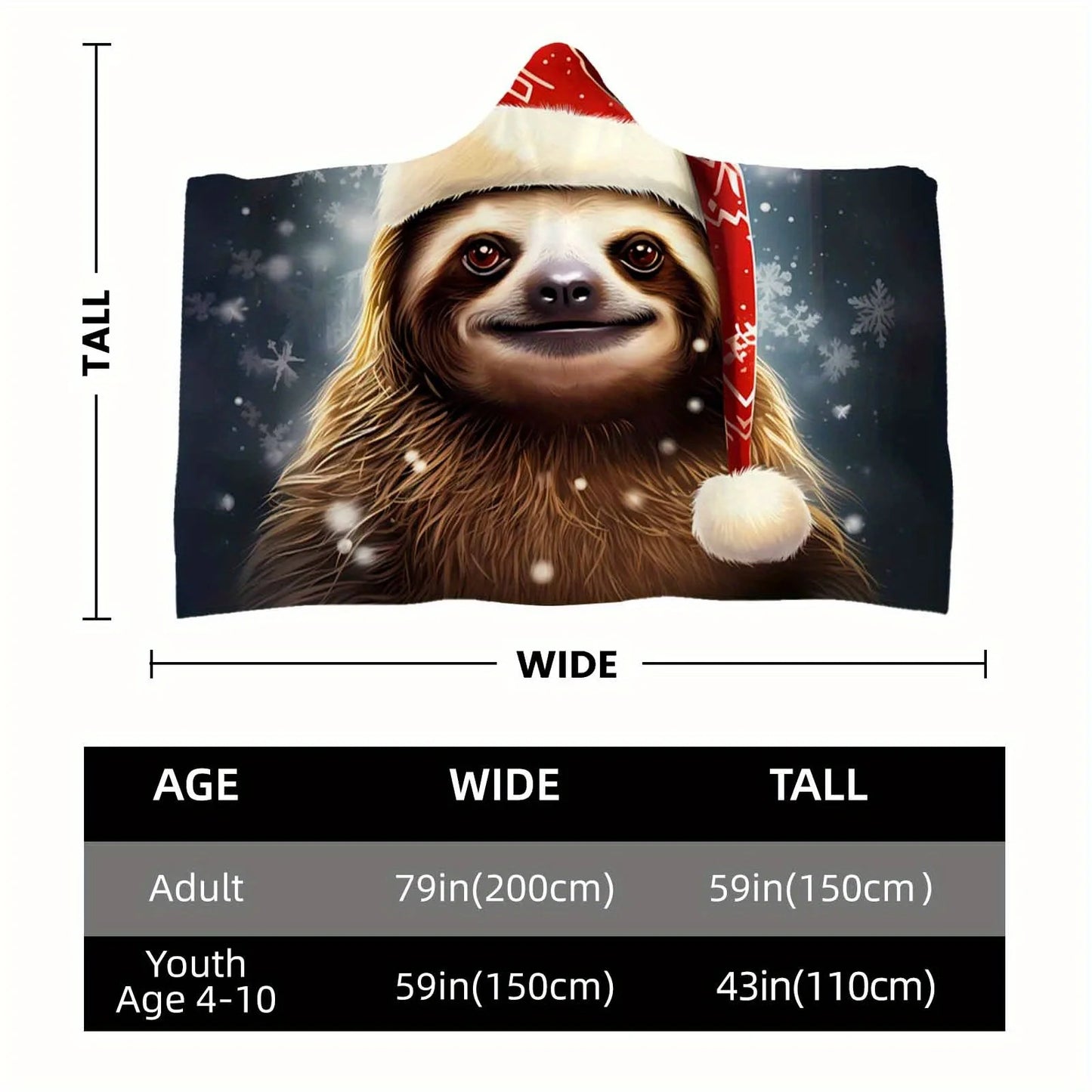 Sloth Christmas Hooded Blanket