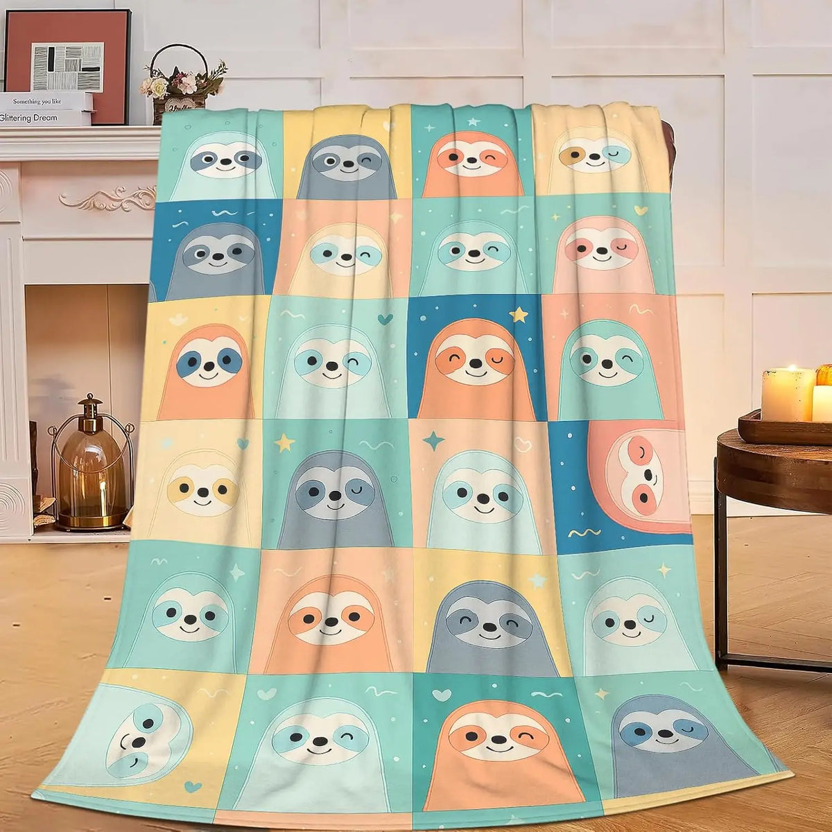 Grid Pattern Of Sloths Blanket