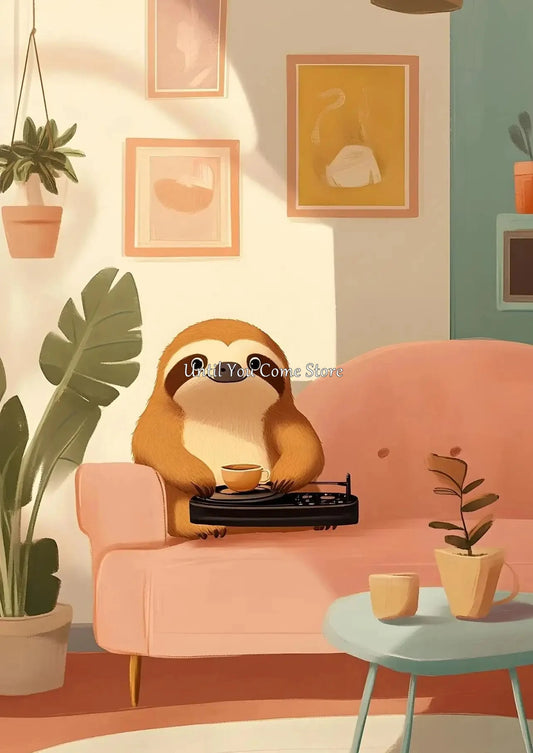 Sloth Retro Art Poster